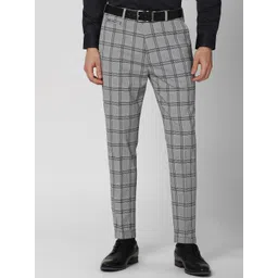 Peter England Men Checked Carrot Fit Crop Formal Trousers-picture-38