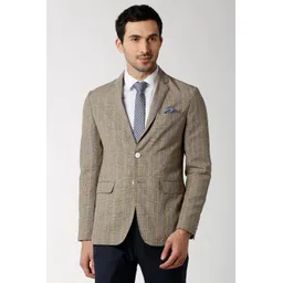 peter england Men Checkered Single Breasted Formal Blazer-picture-20