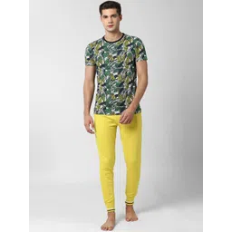 Peter England Men Green & Yellow Printed Pure Cotton Night suit-picture-15