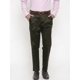 Peter England Men Green Smart Regular Fit Solid Formal Trousers-picture-31