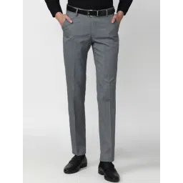 peter england Men Grey Textured Slim Fit Formal Trousers-picture-11