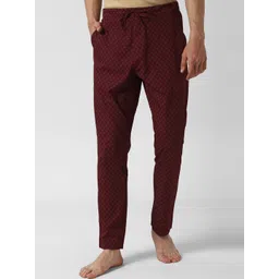 Peter England Men Maroon & Grey Printed Pure Cotton Loose-Fit Lounge Pants-picture-17