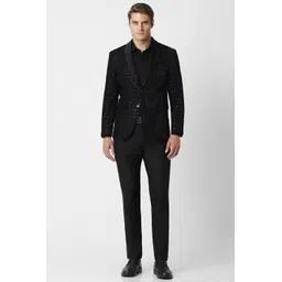 peter england Men Men Black Embroidered Slim Fit Formal Two Piece Suit Embroidered Suit-picture-18