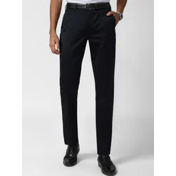 Peter England Men Navy Blue Slim Fit Solid Formal Trousers-picture-21