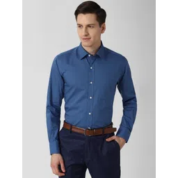 Peter England Men Navy Blue Solid Cotton Slim Fit Formal Shirt-picture-10