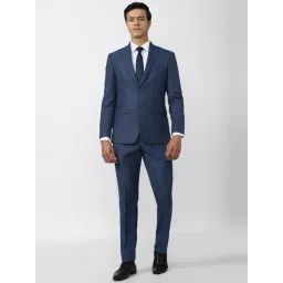 peter england Men Navy Textured Slim Fit Formal Two Piece Suit-picture-13