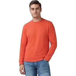 peter england Men Orange Embroidered Crew Neck Sweatshirt-picture-16