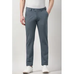 peter england Men Regular Fit Blue Cotton Blend Trousers-picture-13