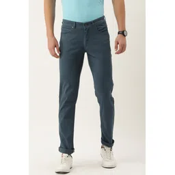 peter england Men Slim Fit Blue Cotton Blend Trousers-picture-12