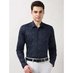 Peter England Men Slim Fit Floral Printed Spread Collar Pure Cotton Formal Shirt-image-31