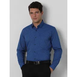 Peter England Men Slim Fit Spread Collar Vertical Striped Cotton Formal Shirt-image-34