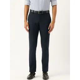 Peter England Men Solid Neo Slim Fit Mid-Rise Plain Woven Flat-Front Formal Trousers-picture-41