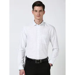 Peter England Men Spread Collar Checked Cotton Slim Fit Formal Shirt-picture-21