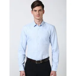 Peter England Men Spread Collar Checked Cotton Slim Fit Formal Shirt-picture-22