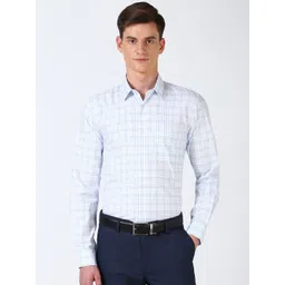 Peter England Men Spread Collar Tartan Checked Cotton Slim Fit Casual Shirt-picture-31