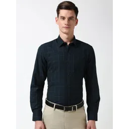 Peter England Men Spread Collar Windowpane Checked Cotton Slim Fit Formal Shirt-picture-27