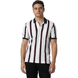 Peter England Men's 100% Cotton Vertical Striped Polo Shirt – Casual Wear | Sleek & Comfortable-picture-39
