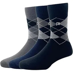 peter england Men's Calf Length Cotton Socks (Pack of 3) Black, Dark Grey, Navy-picture-14