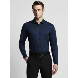 Peter England Navy Blue Cotton Slim Fit Printed Shirt-picture-44