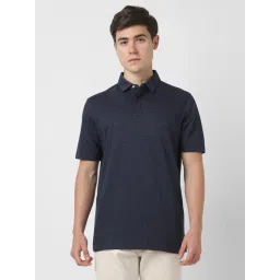 Peter England Navy Cotton Regular Fit Printed Polo T-Shirt-picture-45