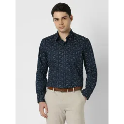 Peter England Navy Cotton Regular Fit Printed Shirt-picture-45