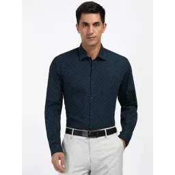 Peter England Navy Cotton Regular Fit Printed Shirt-picture-18