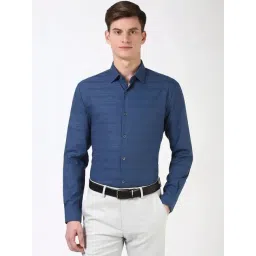 Peter England Navy Cotton Regular Fit Self Pattern Shirt-picture-44