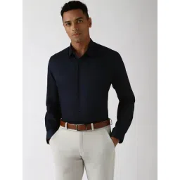 Peter England Navy Cotton Slim Fit Printed Shirt-picture-23