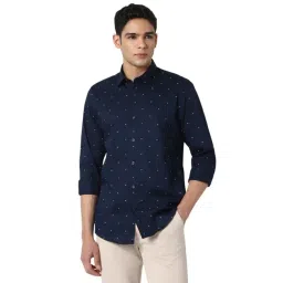 Peter England Navy Cotton Slim Fit Printed Shirt-picture-40