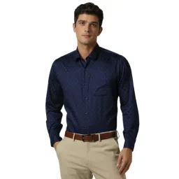 Peter England Navy Cotton Slim Fit Printed Shirt-picture-19