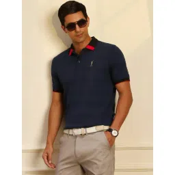 Peter England Navy Regular Fit Striped Sports T-Shirt-picture-37