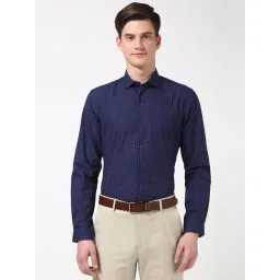 Peter England Navy Slim Fit Checks Shirt-picture-43