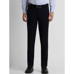 Peter England Navy Slim Fit Checks Trousers-picture-28