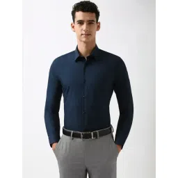 Peter England Navy Slim Fit Striped Shirt-picture-39