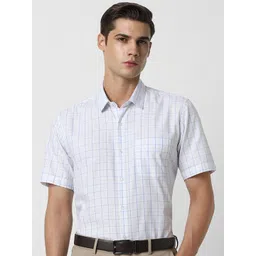 Peter England Opaque Checked Spread Collar Long Sleeves Regular Fit Formal Shirt-picture-17