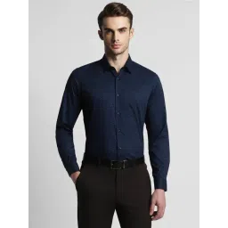 Peter England Oxford Blue Cotton Slim Fit Printed Shirt-picture-43