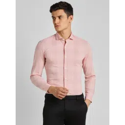 Peter England Perform Pink Cotton Slim Fit Striped Shirt-picture-28