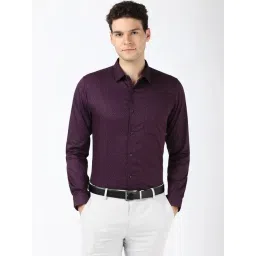 Peter England Purple Cotton Slim Fit Printed Shirt-picture-43