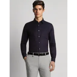 Peter England Purple Cotton Slim Fit Texture Shirt-picture-48