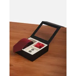 Peter England Red Embroidered Tie Pocket Square & Cufflink Gift Set-picture-17