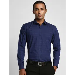 Peter England Slim Fit Grid Tattersall Checks Formal Shirt-picture-24