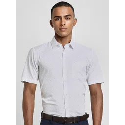 Peter England Spread Collar Micro Printed Half Sleeves Cotton Formal Shirt-picture-14