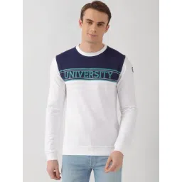 Peter England White & Navy Slim Fit Colour Block Sweatshirt-picture-32