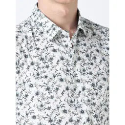 Peter England White Cotton Slim Fit Printed Shirt image 4