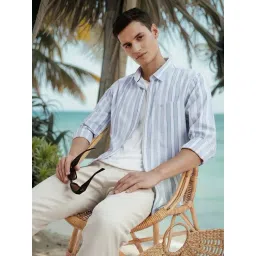 Peter England White Cotton Slim Fit Striped Shirt-picture-41