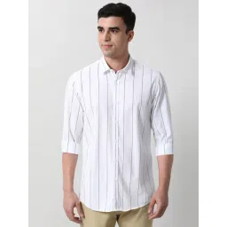 Peter England White Cotton Slim Fit Striped Shirt-picture-40