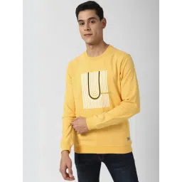 Peter England Yellow Cotton Slim Fit Graphic Print Sweatshirt-picture-24