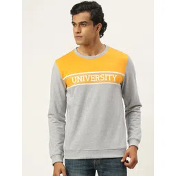 PETER ENGLAND UNIVERSITY Men Grey Melange Super Slim Fit Colourblocked Sweatshirt-picture-23