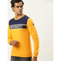 PETER ENGLAND UNIVERSITY Men Yellow Super Slim Fit Colourblocked Sweatshirt-picture-39