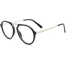 peter jones Aviator Unisex Optical frame with Zero power Anti Glare lenses (DE708, Medium Black/Silver)-picture-37